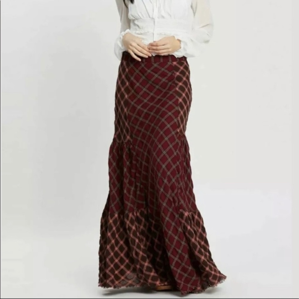 Free People Prairie Dreams Plaid Maxi Skirt